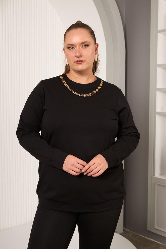 RMG Čierna Plus Size Neformálny Mikina Veľkoobchod s oblečením Plus size