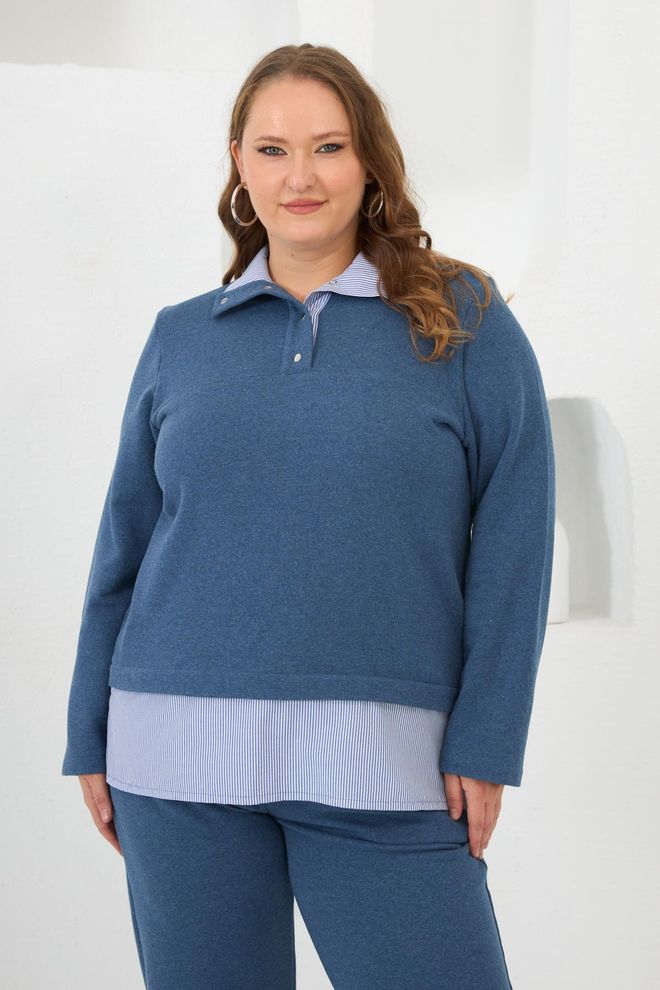 RMG Felpa Blu Casuale Taglia Forte Preppy Abbigliamento all'ingrosso Taglia forte