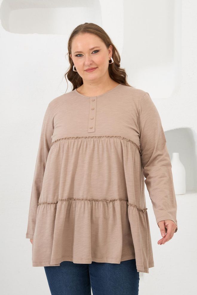 RMG Tunica Beige Taglia Forte Oversize Con Chiusura Abbottonata Abbigliamento all'ingrosso Taglia forte