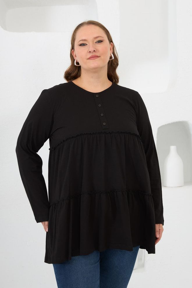 RMG Zwarte Grote Maten Casual Bescheiden Tuniek Groothandel Kleding Grote Maten