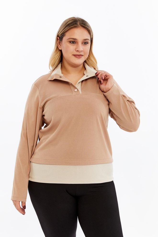 RMG Beige Casual Plus Size Sweatshirt Wholesale Clothing Spring