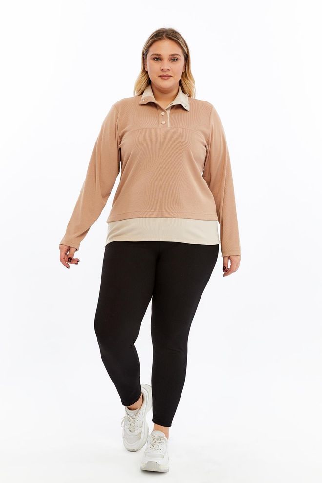 RMG Beige Casual Plus Size Sweatshirt Wholesale Clothing 5