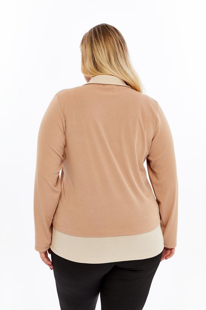 RMG Beige Casual Plus Size Sweatshirt Wholesale Clothing Casual