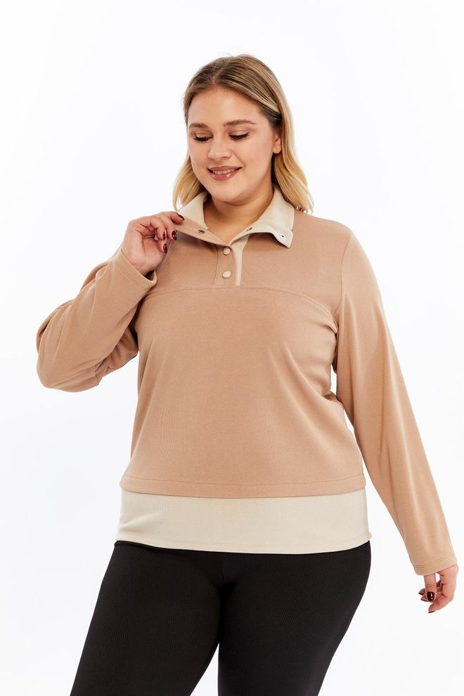 RMG Beige Casual Plus Size Sweatshirt Wholesale Clothing 1