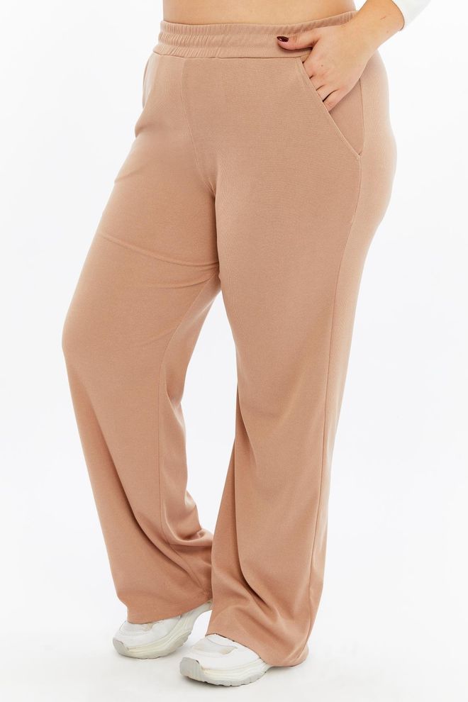 RMG Beige Sweatpants Jogger Wide Leg Pull On Wholesale Clothing Spring