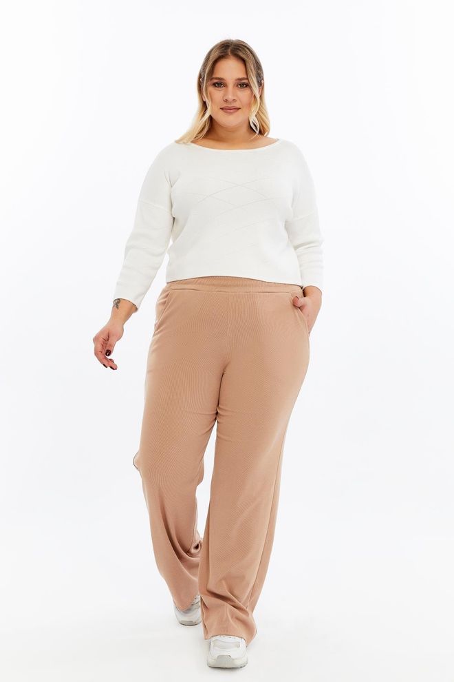 RMG Beige Sweatpants Jogger Wide Leg Pull On Wholesale Clothing 5