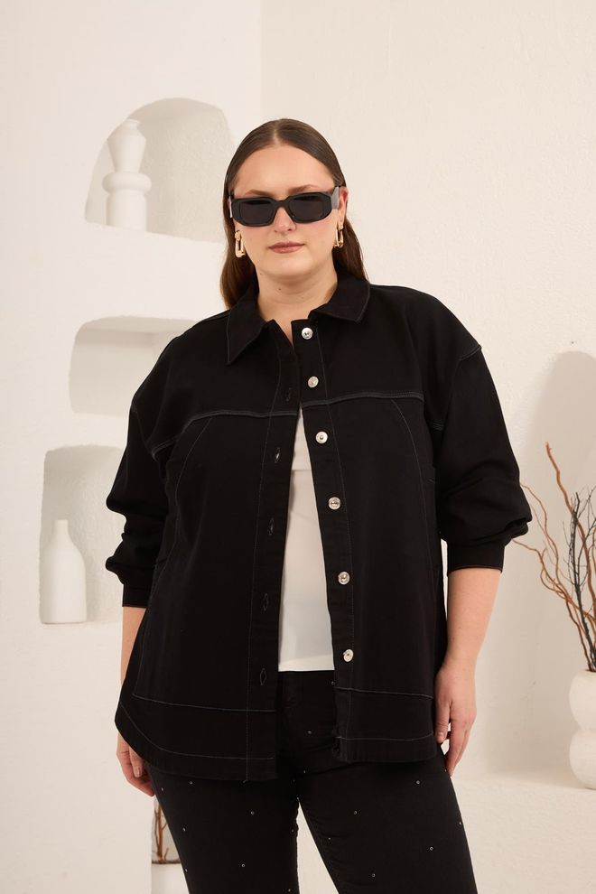 RMG Chaquetas De Mezclilla Negras De Talla Grande Con Detalle De Bolsillo Para Mujer Ropa al por mayor 0