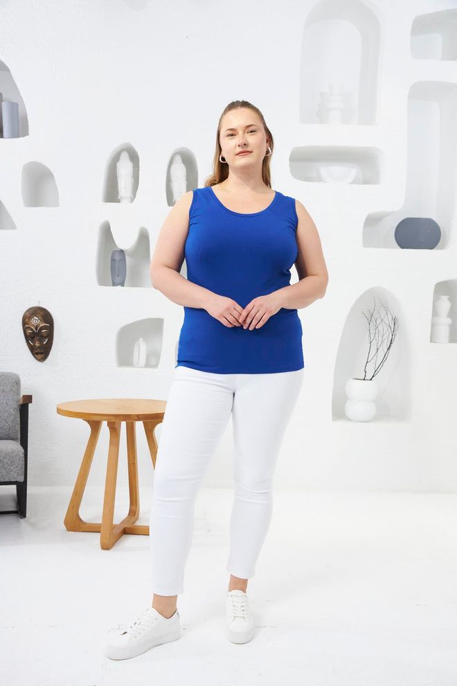 RMG Blue Casual Plus Size Slim Fit Tshirt Wholesale Clothing Spring