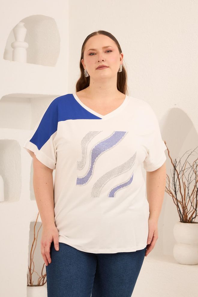 RMG Ασπρο Casual Μεγάλα Μεγέθη T shirt V Neck Μισό Μανίκι Χονδρικό εμπόριο ενδυμάτων Μεγάλα μεγέθη