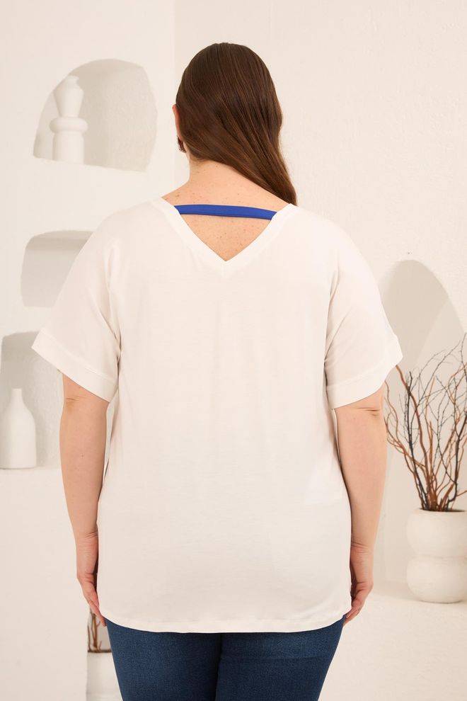 RMG White Casual Plus Size Tshirt V Neck Half Sleeve Wholesale Clothing Casual
