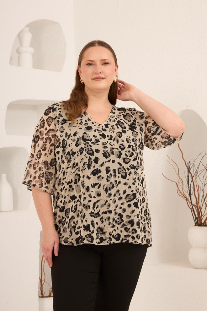 RMG Μπεζ Μπλούζα Μεγάλου Μεγέθους Casual Κομψή Χονδρικό εμπόριο ενδυμάτων Μεγάλα μεγέθη