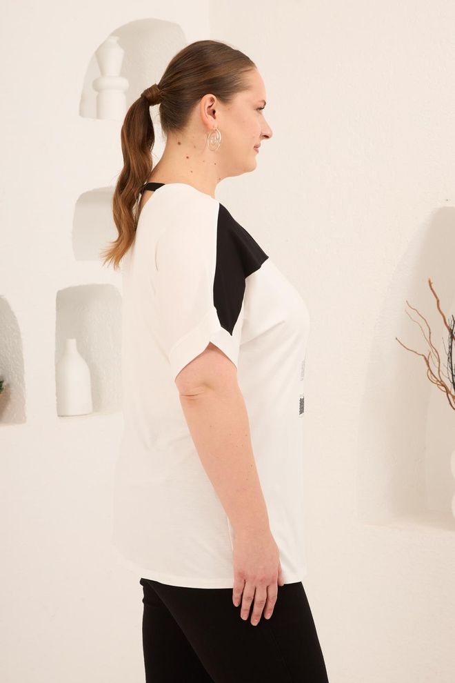 RMG Црн Плус Сизе Неформалан Мајица В изрез Пола Рукава Велепродаја одеће 1