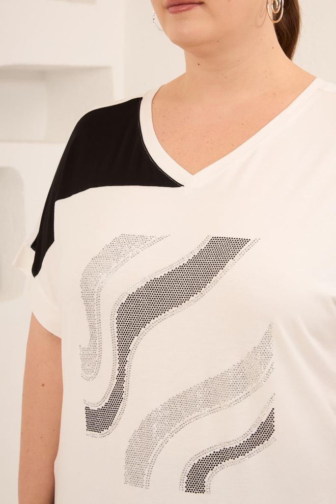 RMG Црн Плус Сизе Неформалан Мајица В изрез Пола Рукава Велепродаја одеће Лоунге