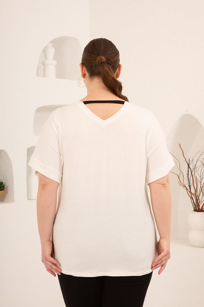 RMG Црн Плус Сизе Неформалан Мајица В изрез Пола Рукава Велепродаја одеће Пролеће