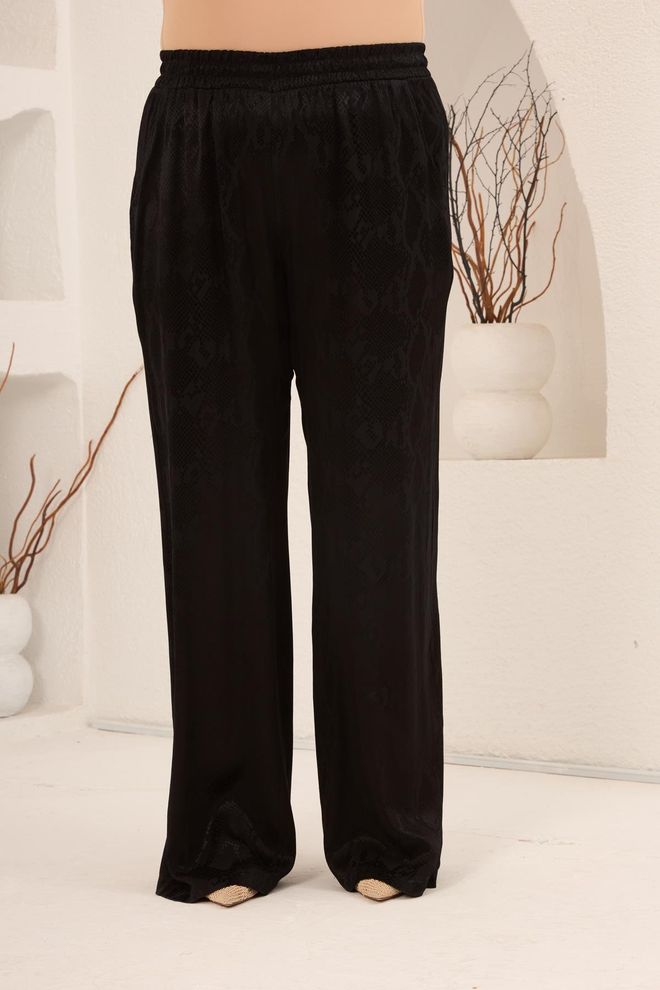 RMG Црне Палаззо Панталоне Са Анимал Принтом И Широким Ногавицама Велепродаја одеће Плус Сизе