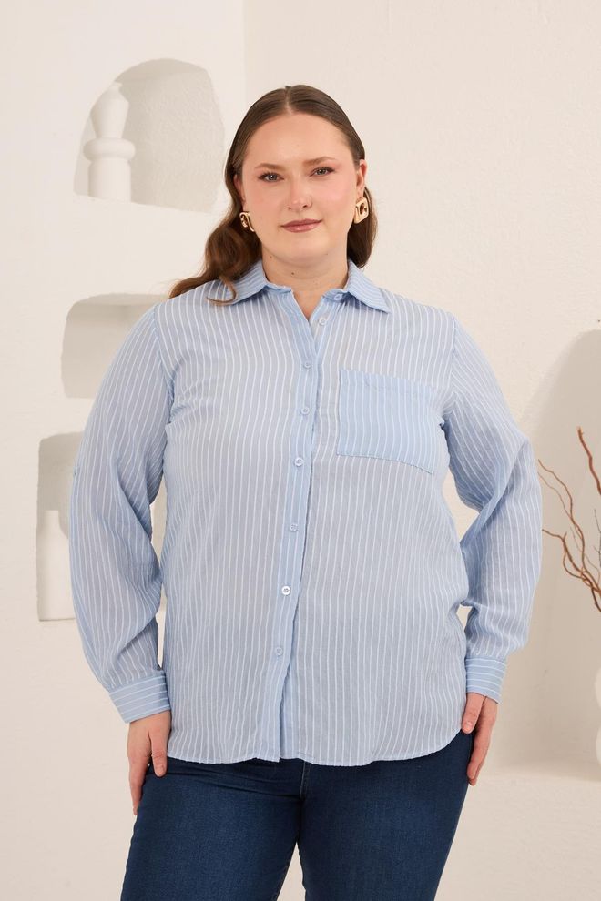 RMG Μπλε Πουκάμισο Μεγάλα Μεγέθη Καθημερινό Επίσημο Ριγέ Χονδρικό εμπόριο ενδυμάτων Μεγάλα μεγέθη