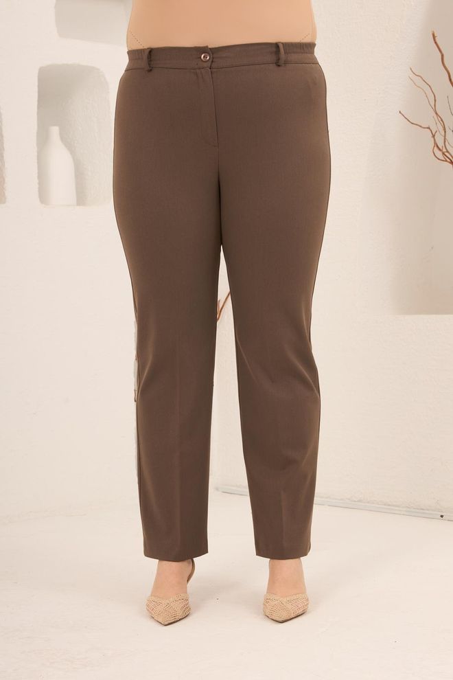 RMG Brown Plus Size Elegant Formal Pants Wholesale Clothing Plus Size