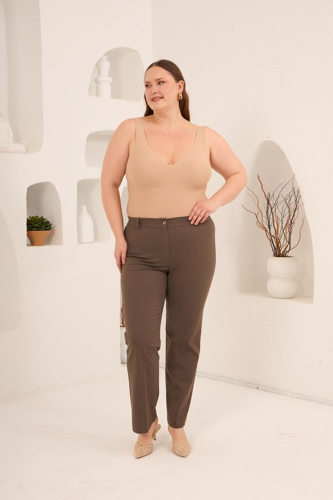 RMG Brown Plus Size Elegant Formal Pants Wholesale Clothing Casual