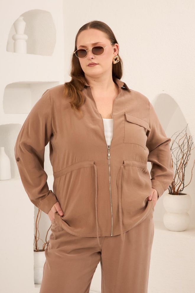 RMG Καφέ Μεγάλο Μέγεθος Casual Πουκάμισο Μπουφάν Χονδρικό εμπόριο ενδυμάτων Μεγάλα μεγέθη