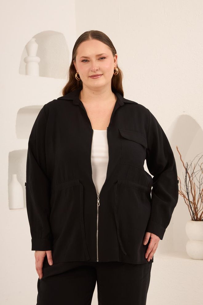 RMG Μαύρο Μεγάλα Μεγέθη Casual Πουκάμισο Μπουφάν Χονδρικό εμπόριο ενδυμάτων Μεγάλα μεγέθη