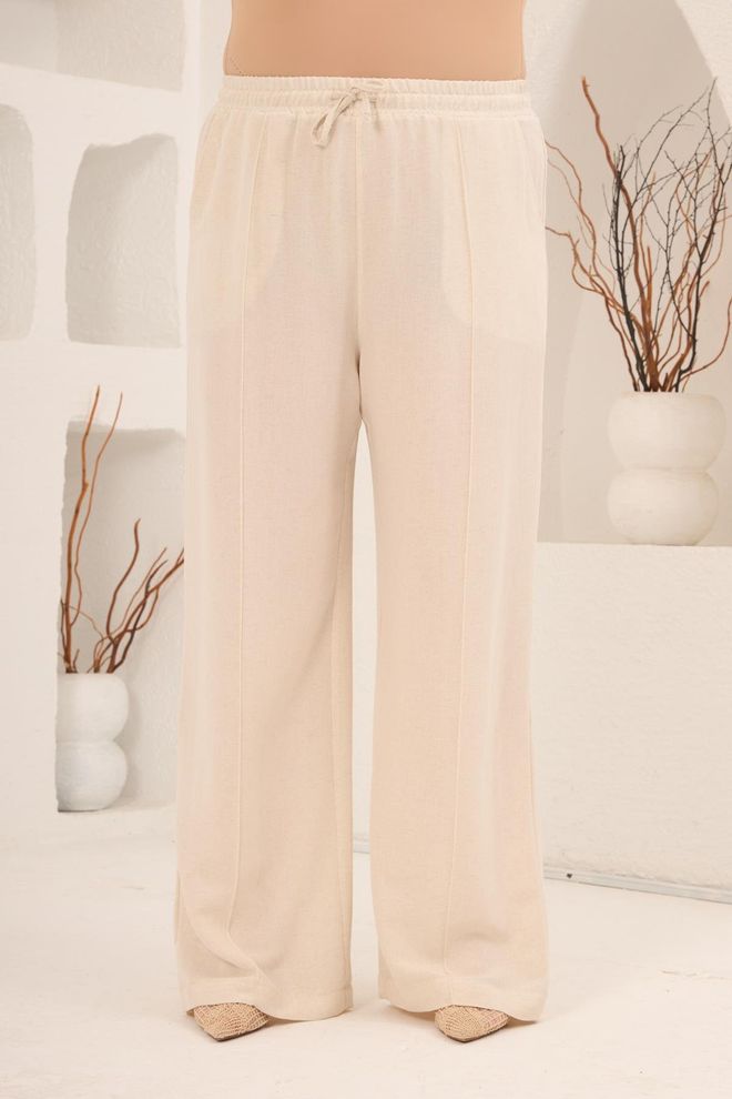 RMG Beige Lässige Schlichte Modeste Plus Size Palazzo Hose Großhandelskleidung Plus Size