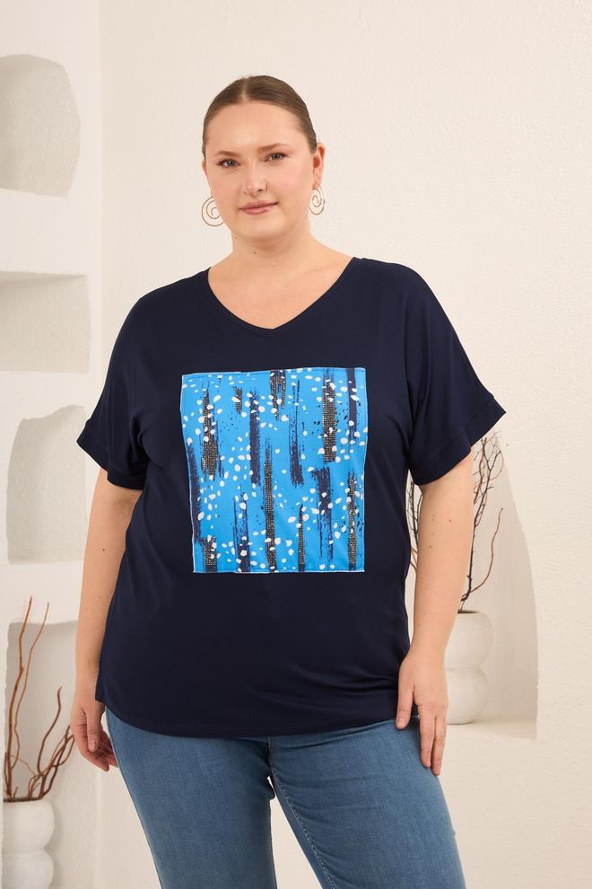 RMG Marineblau Plus Size Casual T Shirt Großhandelskleidung Plus Size