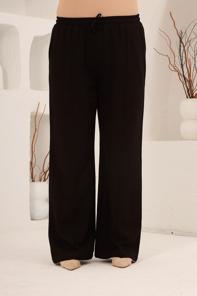 RMG Црне Палаззо Панталоне Са Широком Ногом И Дравстрингом Велепродаја одеће Плус Сизе