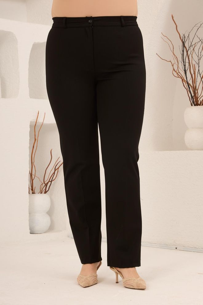 RMG Black Elegant Plus Size Tapered Pants Wholesale Clothing Work