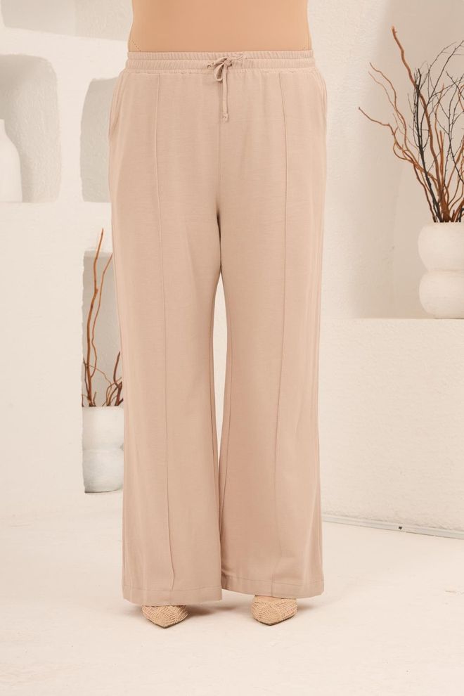 RMG Беж Палаззо Панталоне Са Дравстрингом И Широком Ногом Велепродаја одеће Плус Сизе