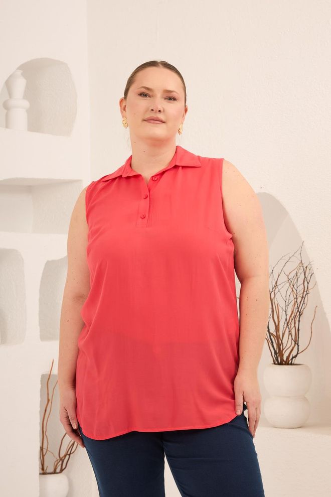 RMG Κόκκινη Μπλούζα Με Λαιμόκοψη Πόλο Και Μανίκια Καπ Χονδρικό εμπόριο ενδυμάτων Μεγάλα μεγέθη