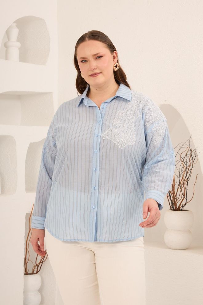 RMG Μπλε Πουκάμισο Μεγάλα Μεγέθη Casual Κομψό Χονδρικό εμπόριο ενδυμάτων Μεγάλα μεγέθη