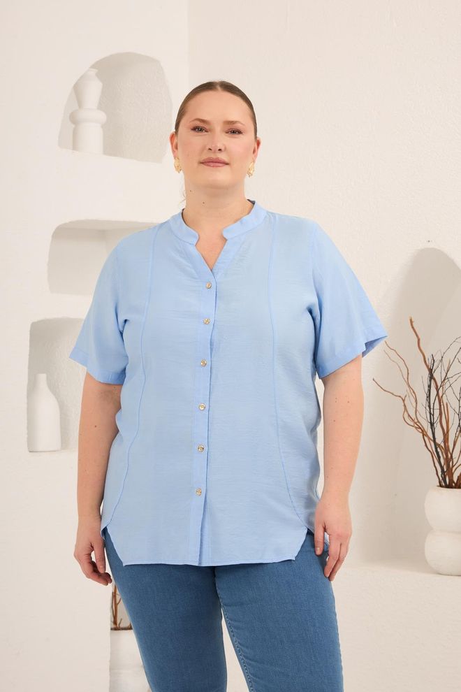 RMG Μπλε Casual Μεγάλα Μεγέθη Απλό Μπλούζα Χονδρικό εμπόριο ενδυμάτων Μεγάλα μεγέθη