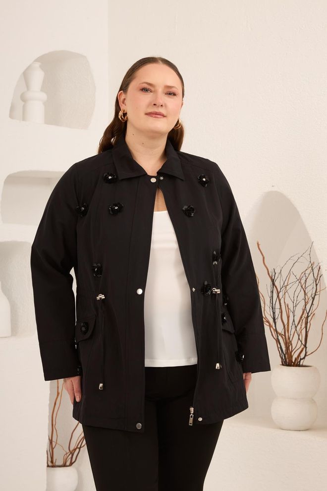 RMG Црни Елегантан Кабаница Плус Сaиз Једнобортни Велепродаја одеће Плус Сизе