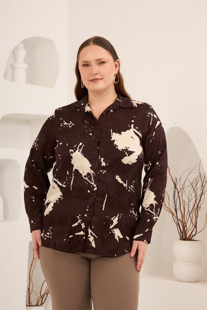 RMG Brown Plus Size Elegant Shirt Wholesale Clothing Plus Size