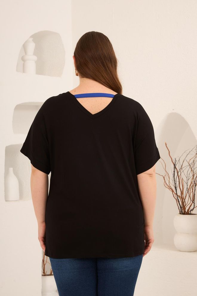 RMG Black Plus Size Tshirt With V Neck And Brush Stroke Wholesale Clothing Spring