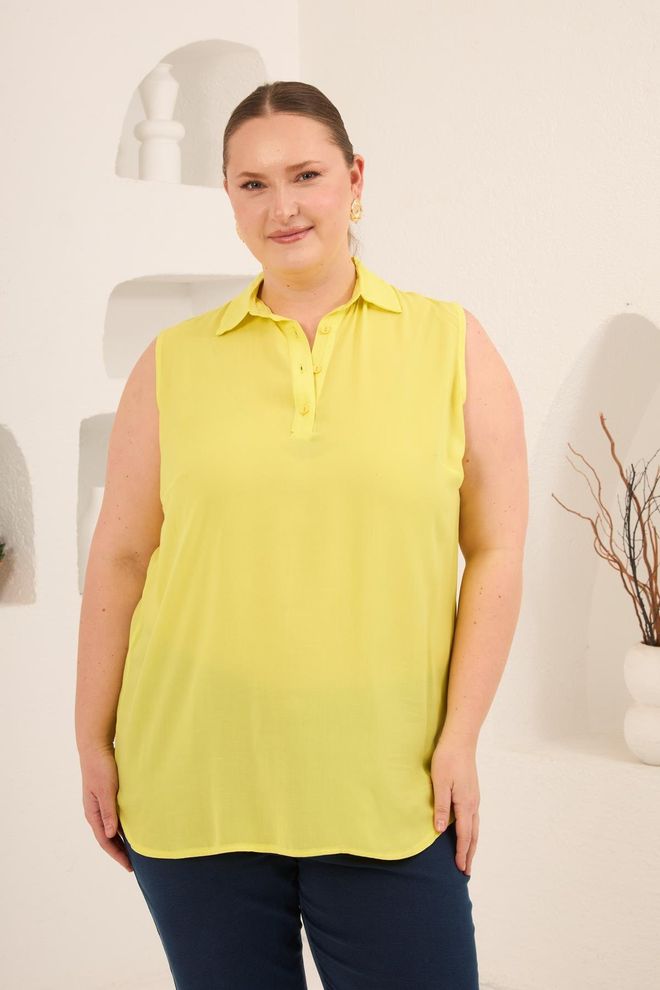 RMG Μπλούζα Κίτρινου Χρώματος Μεγάλα Μεγέθη Με Πόλο Λαιμόκαι Κοντά Μανίκια Χονδρικό εμπόριο ενδυμάτων Μεγάλα μεγέθη