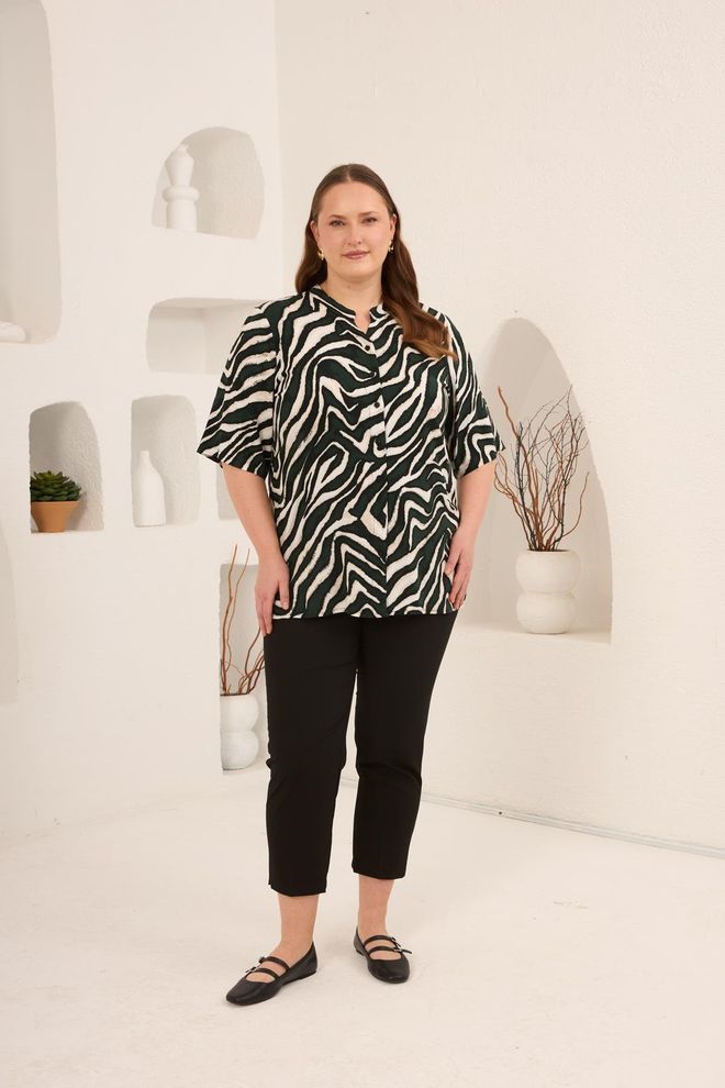 RMG Plus Size Black Zebra Print Shirt Wholesale Clothing Casual