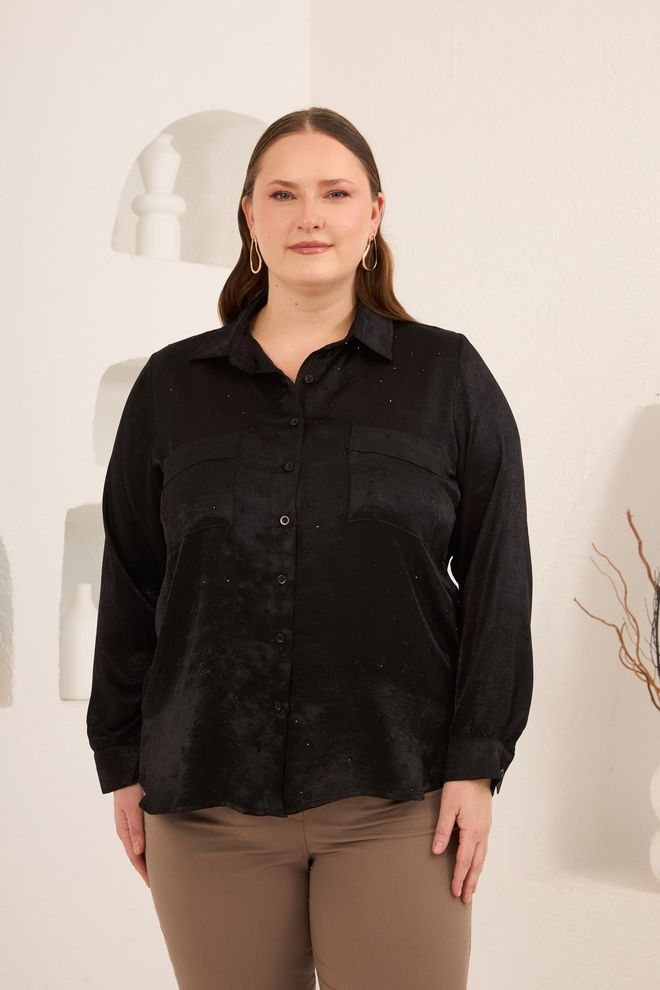 RMG Black Plus Size Formal Elegant Casual Shirt Wholesale Clothing Plus Size