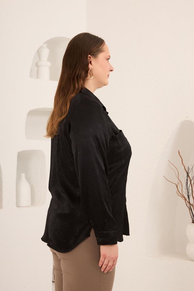 RMG Black Plus Size Formal Elegant Casual Shirt Wholesale Clothing Work