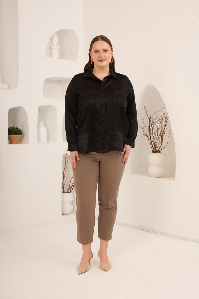 RMG Black Plus Size Formal Elegant Casual Shirt Wholesale Clothing Spring