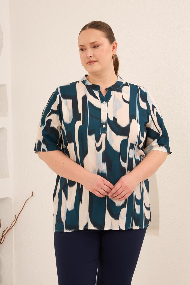 RMG Blue Plus Size Casual Blouse Wholesale Clothing Lounge