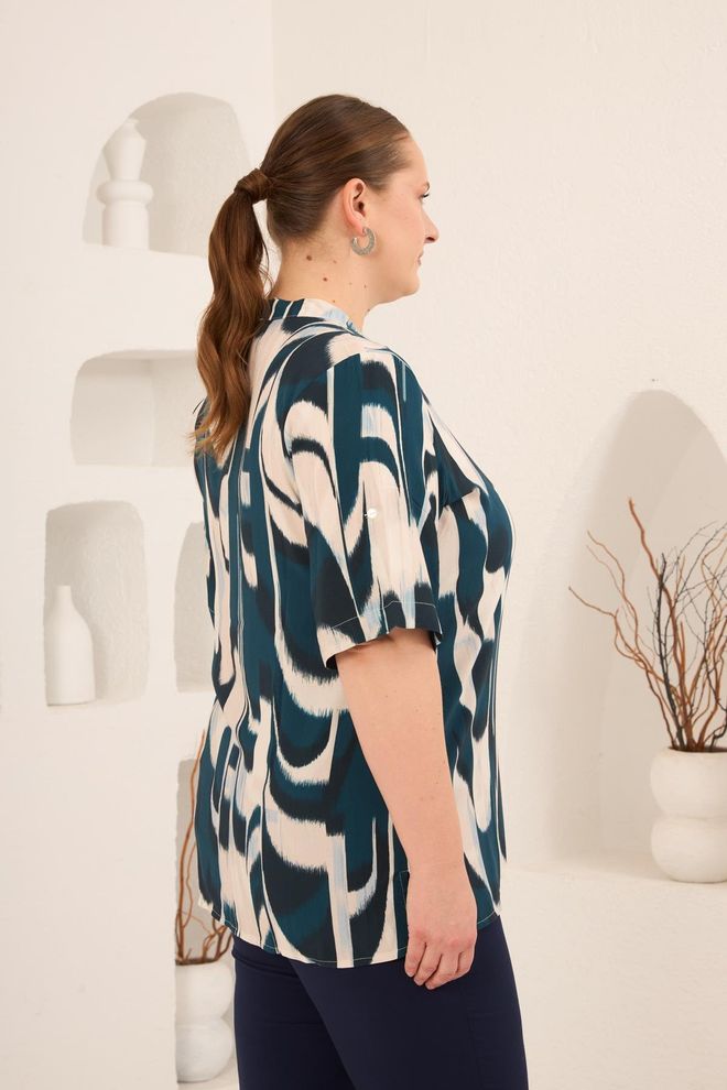 RMG Blue Plus Size Casual Blouse Wholesale Clothing 1