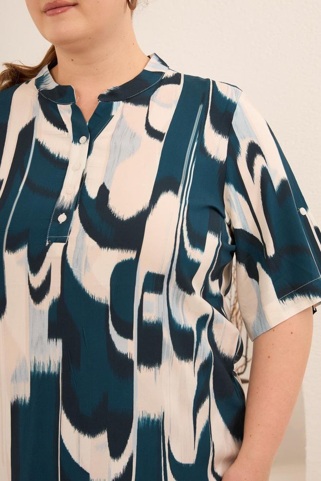 RMG Blue Plus Size Casual Blouse Wholesale Clothing Spring