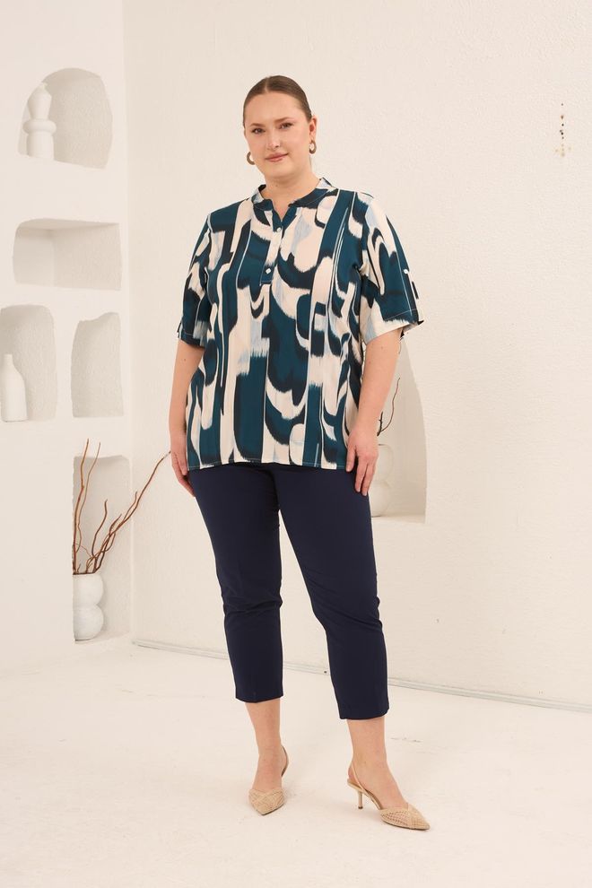 RMG Blue Plus Size Casual Blouse Wholesale Clothing 5