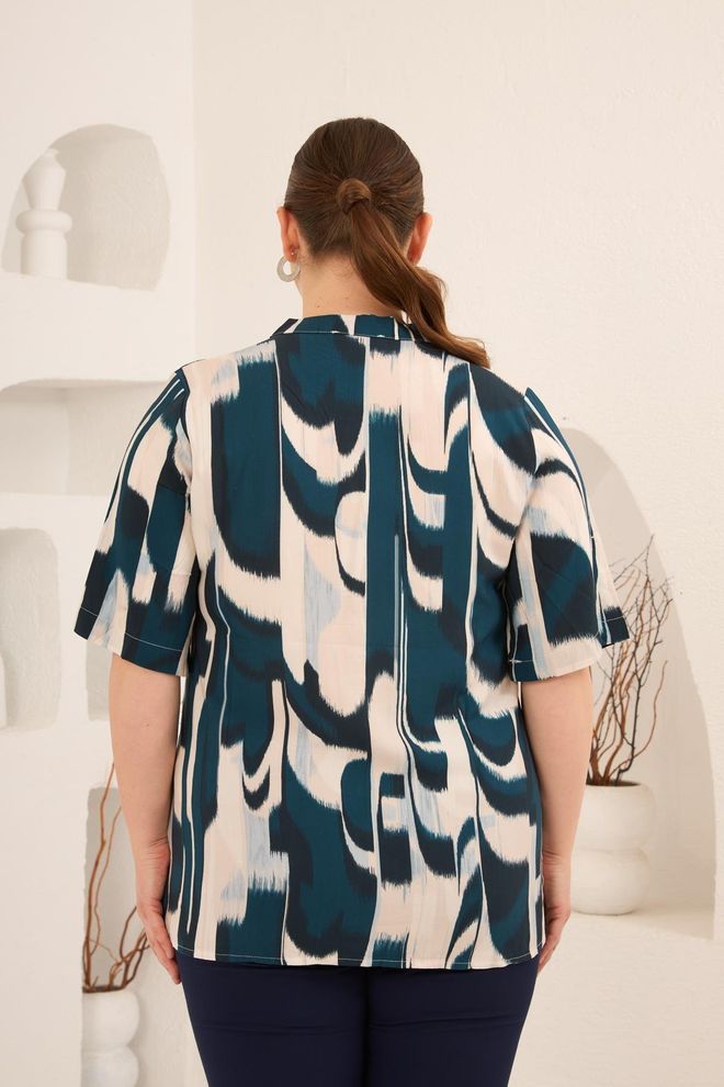 RMG Blue Plus Size Casual Blouse Wholesale Clothing Casual