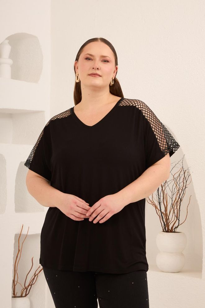 RMG Schwarz Plus Size Lässig Elegant T Shirt Großhandelskleidung Plus Size