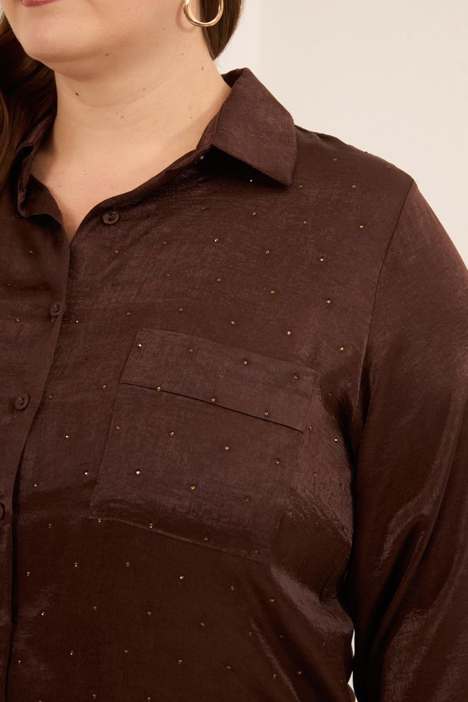 RMG Brown Elegant Plus Size Shirt Wholesale Clothing 1