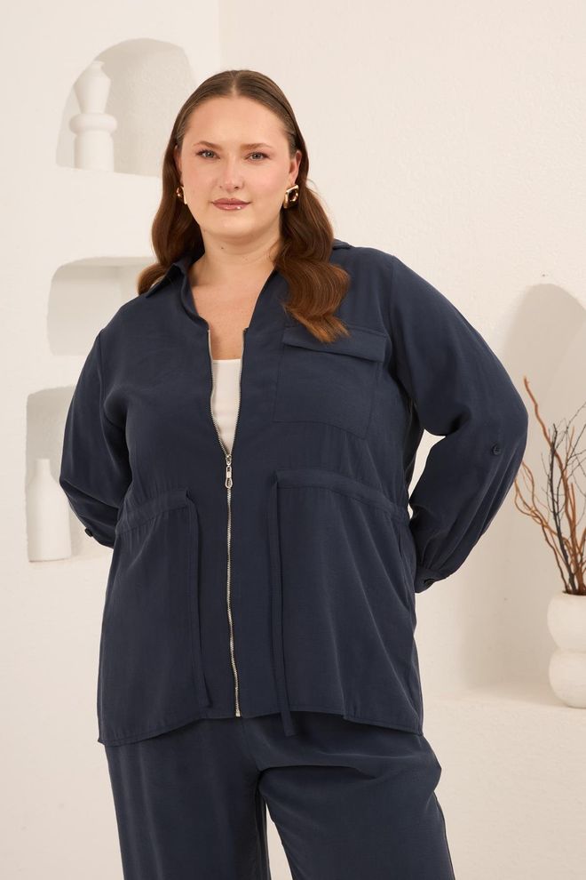 RMG Јакна Морнарско Плаве Боје Скроман Стил Плус Сизе Неформална Велепродаја одеће Плус Сизе