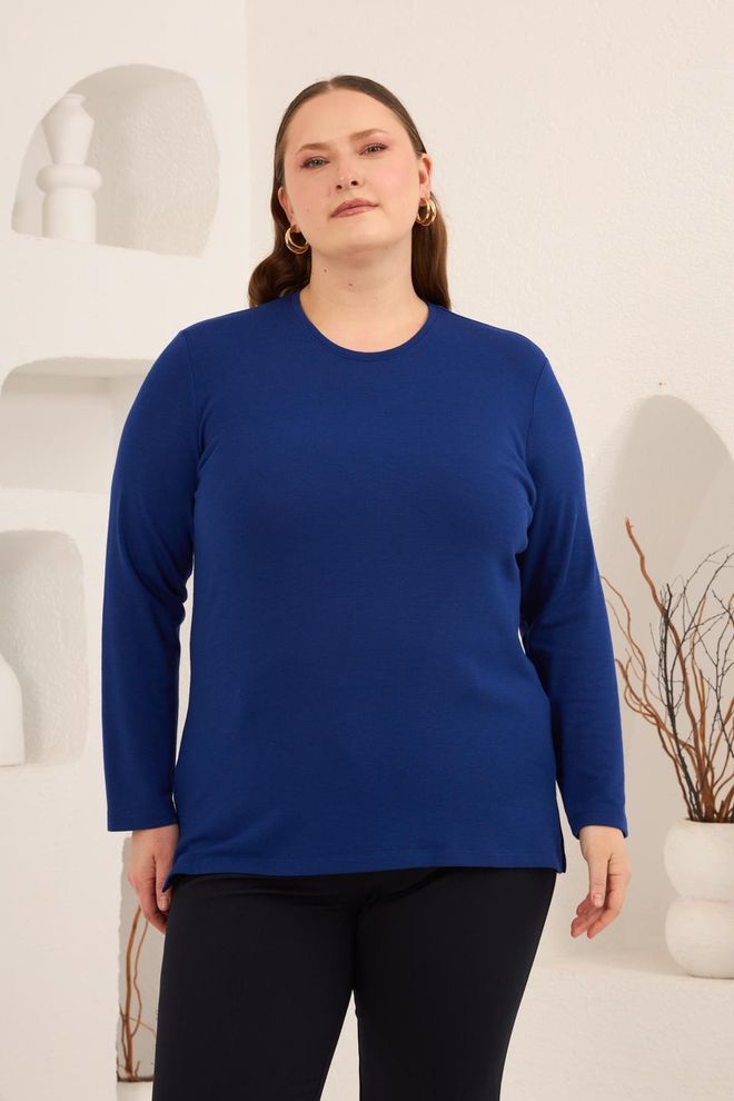 RMG Navy Blue Casual Plus Size Sweater Wholesale Clothing Plus Size