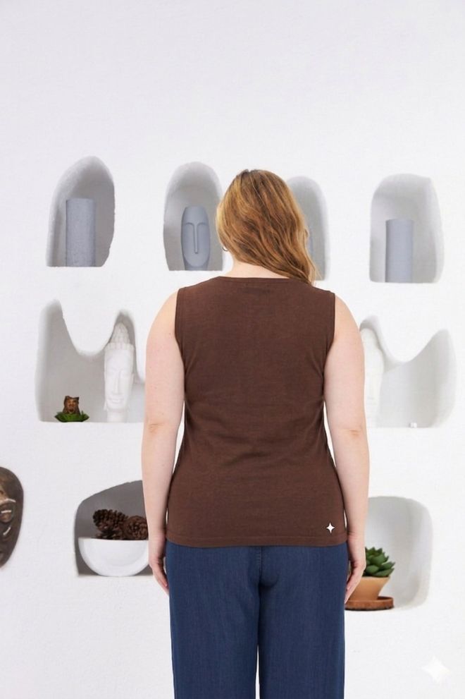 RMG Hnedá Plus Size Neformálny Tričko Veľkoobchod s oblečením Jar